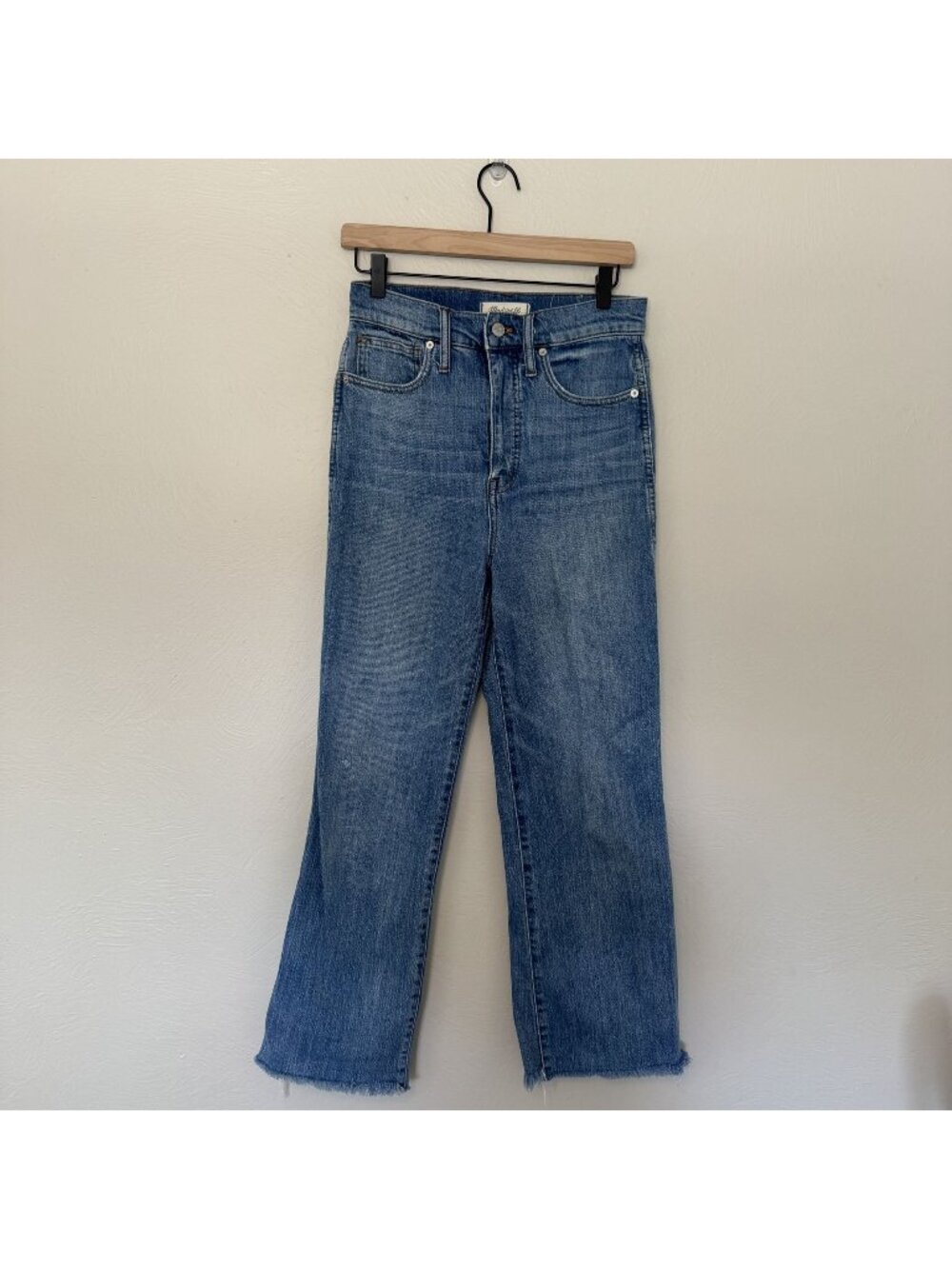 Madewell 11" High Rise Flare Jeans Raw Fringed Hem Denim Size 27